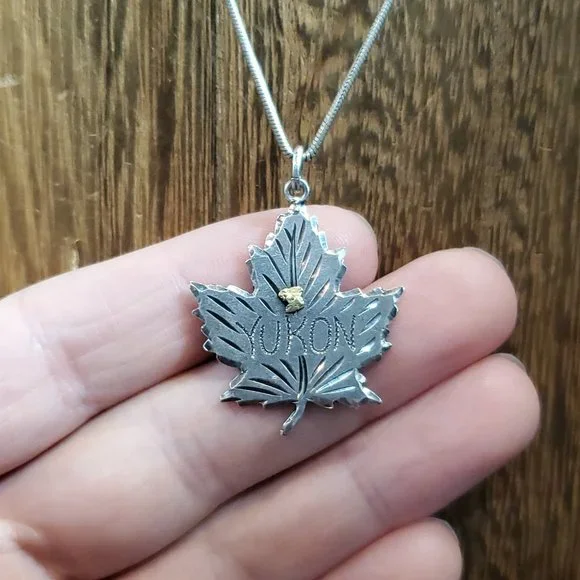 Jewelry Inch 925 Sterling Silver Yukon Leaf And Gold Nugget